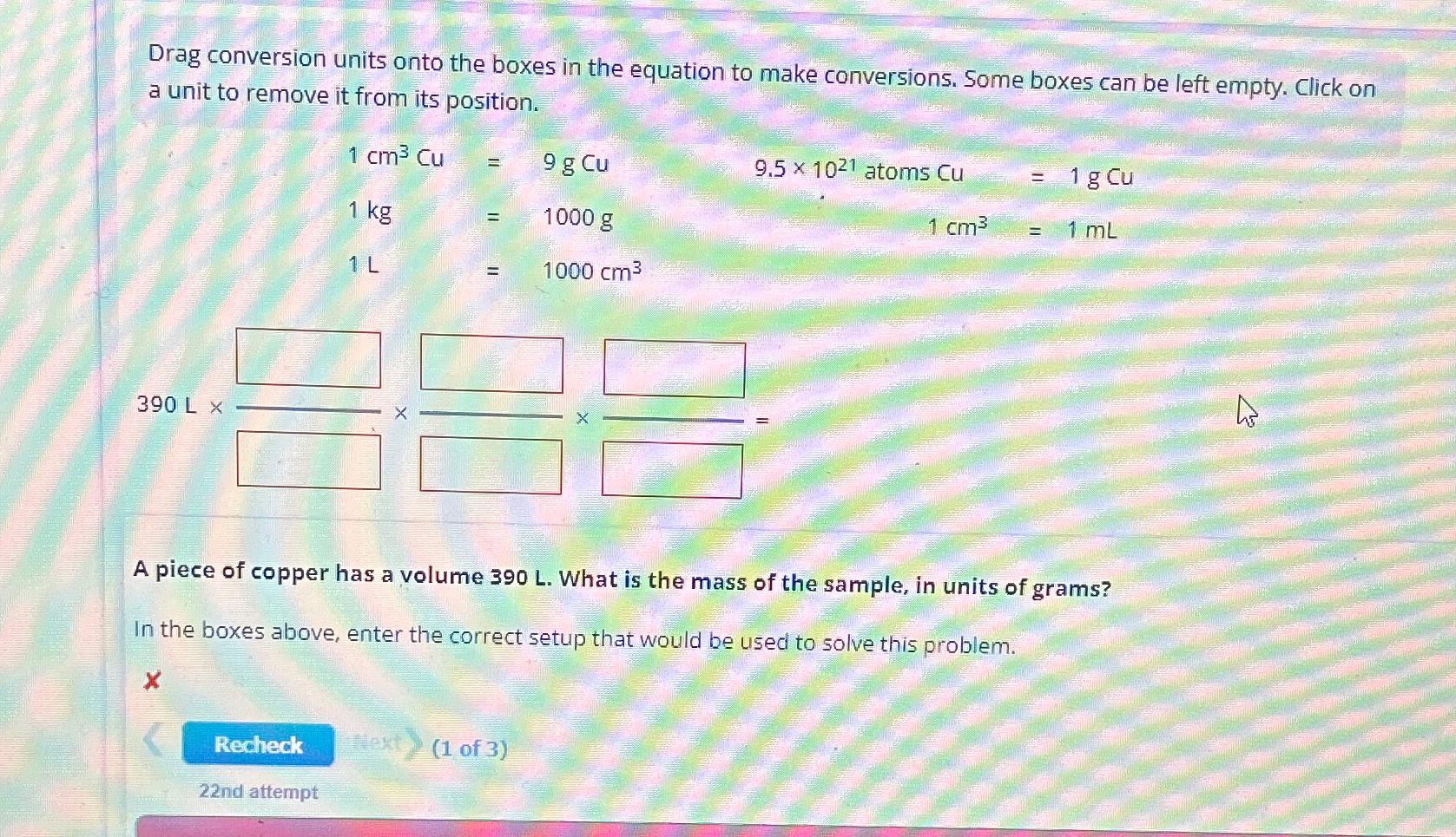  Drag conversion units onto the boxes in the equation to make