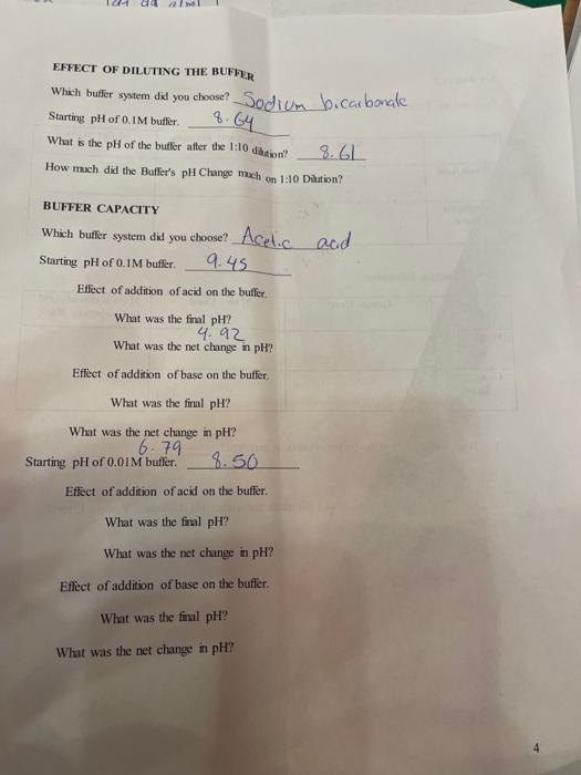  EFFECT OF DILUTING THE BUFFER Which buffer system did you choose?