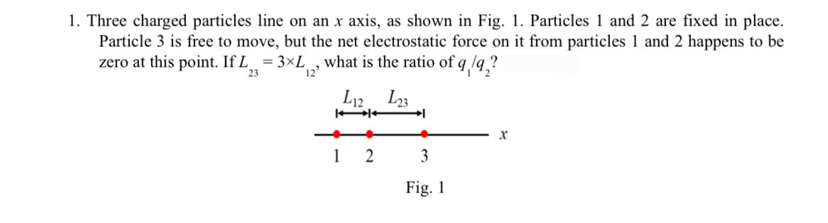  Three charged particles line on an x axis, as shown in