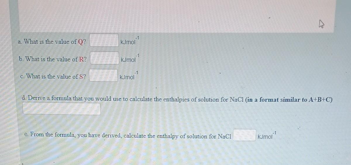 the enthalpies of solution of sodium chloride Enthalpy of lattice formation NaCl=800kJmol1
