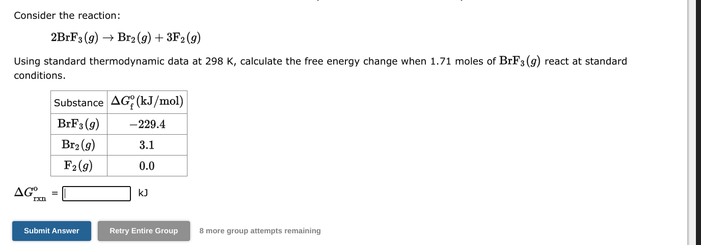 Using standard thermodynamic data at 298K, calculate the free energy change when