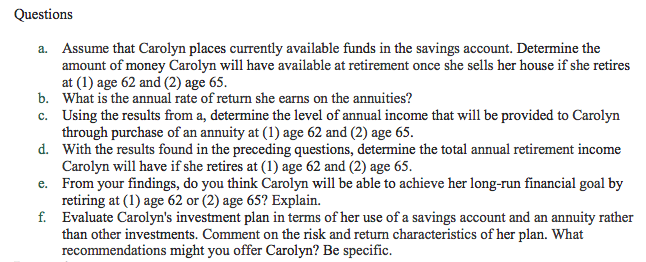 Really need help with a-d (most confusing to me) and e-f Carolyn