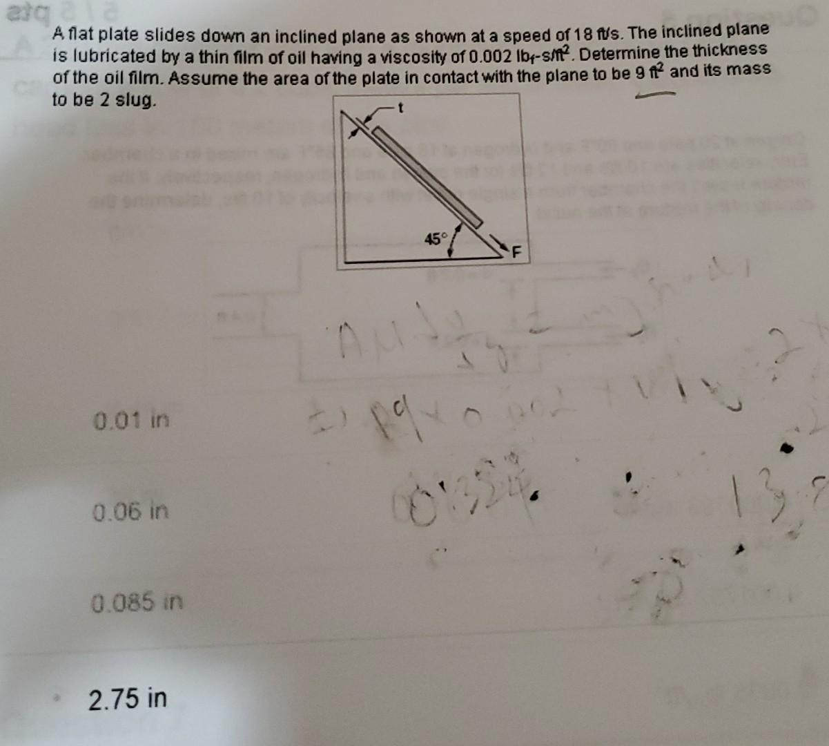  A flat plate slides down an inclined plane as shown at