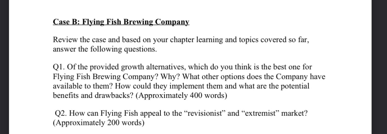 Can you please read the case study on Flying Fish Brewing Company