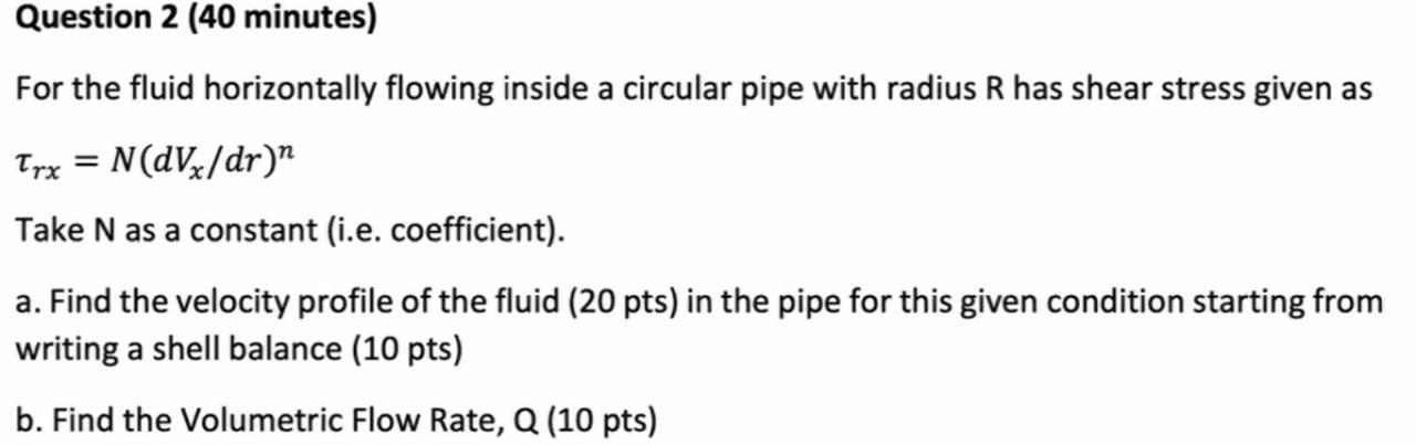 For the fluid horizontally flowing inside a circular pipe with radius