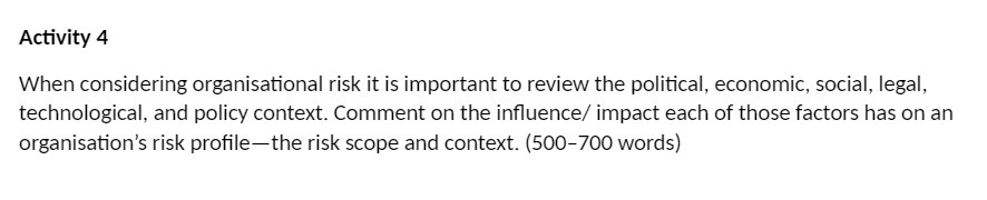 Activity 4 When considering organisational risk it is important to review