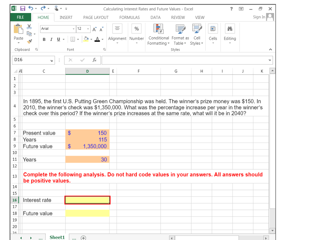 Calculate the interest rate and future value. Answer must include formula