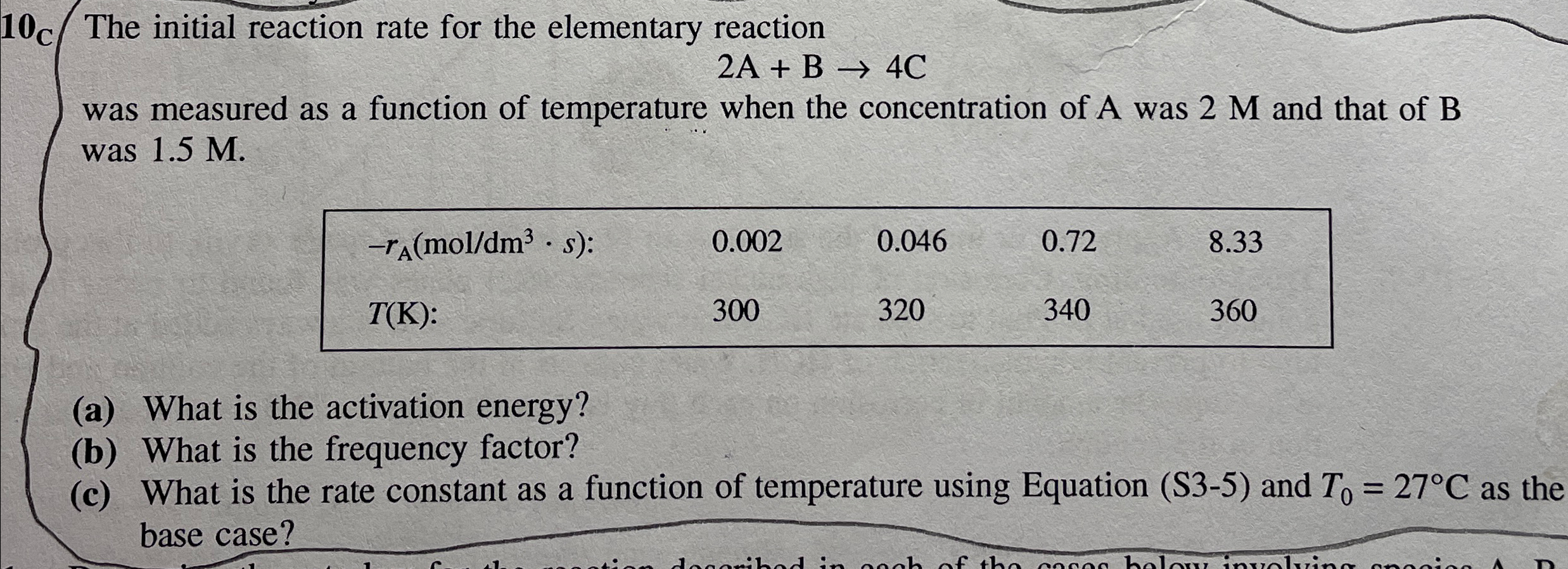  The initial reaction rate for the elementary reaction 2A+B4C was measured