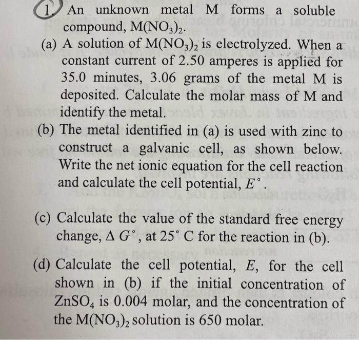 please help with a-d :)) 1. An unknown metal M forms a