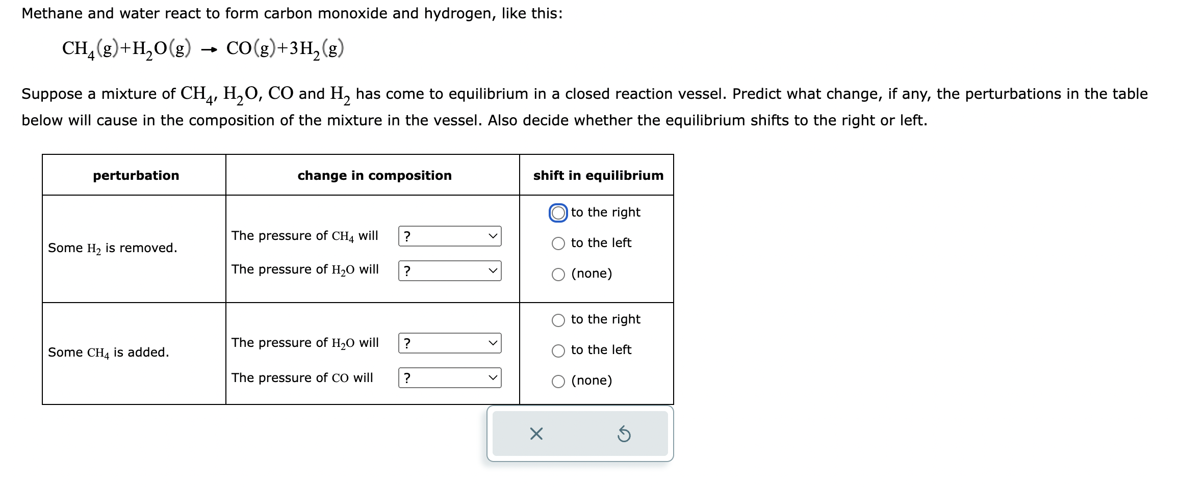 Methane and water react to form carbon monoxide and hydrogen, like