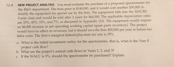  12-8 NEW PROJ ECT ANALYSIS You must evaluate the purchase of