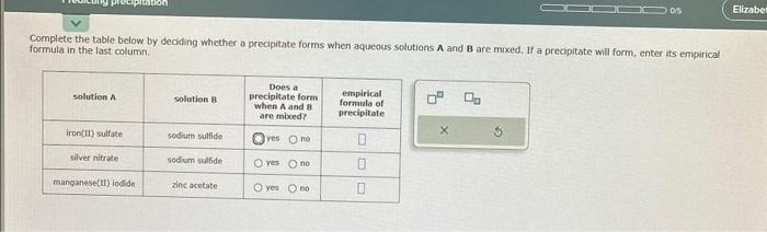  Complete the table below by deciding whether a precipitate forms when
