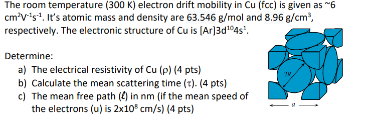  The room temperature (300K ) electron drift mobility in Cu(fcc) is