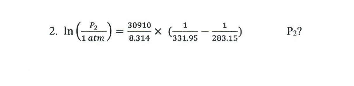  ln(P21atm)=309108.314(1331.95-1283.15),P2? 