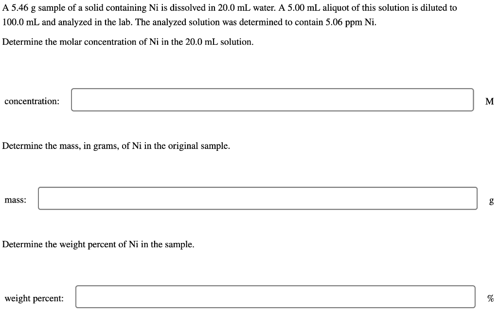 A 5.46g sample of a solid containing Ni is dissolved in