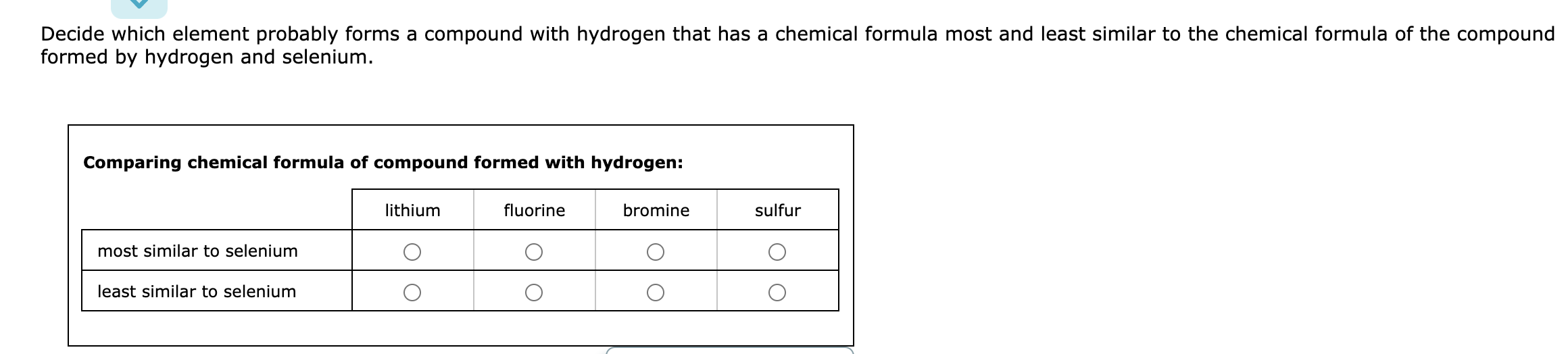  Decide which element probably forms a compound with hydrogen that has