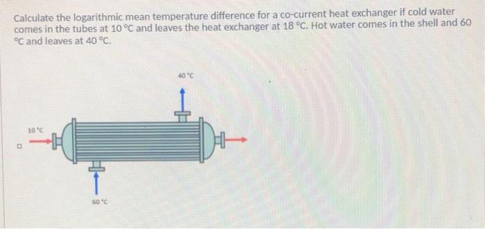  Calculate the logarithmic mean temperature difference for a co-current heat exchanger