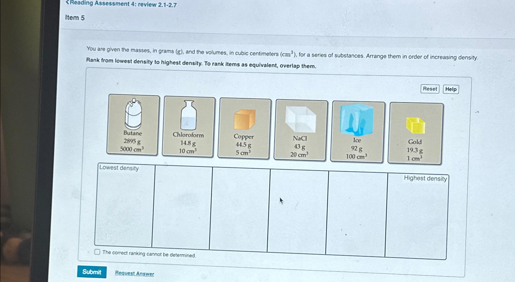  (cm3)(g), and the volumes, in cubic centimeters (cm3), for a series