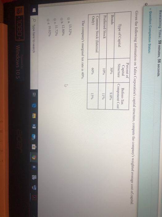  Remaining Time: 59 minutes, 56 seconds. Question Completion Status: Given the