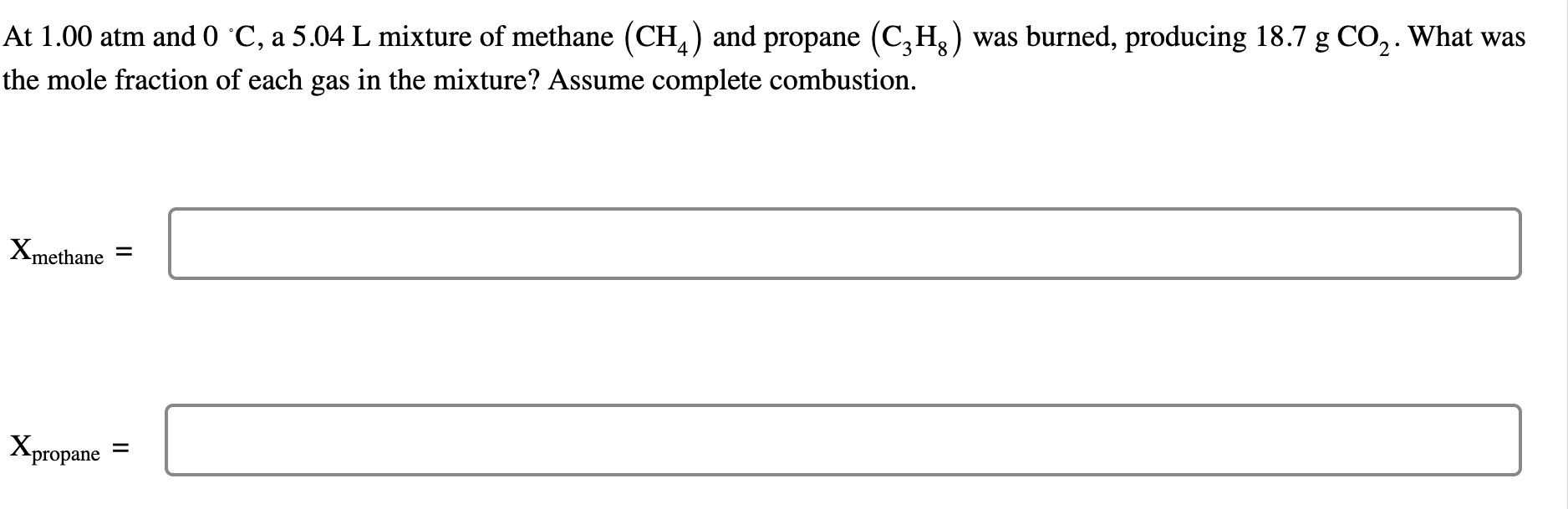  At 1.00atm and 0C, a 5.04L mixture of methane (CH4) and