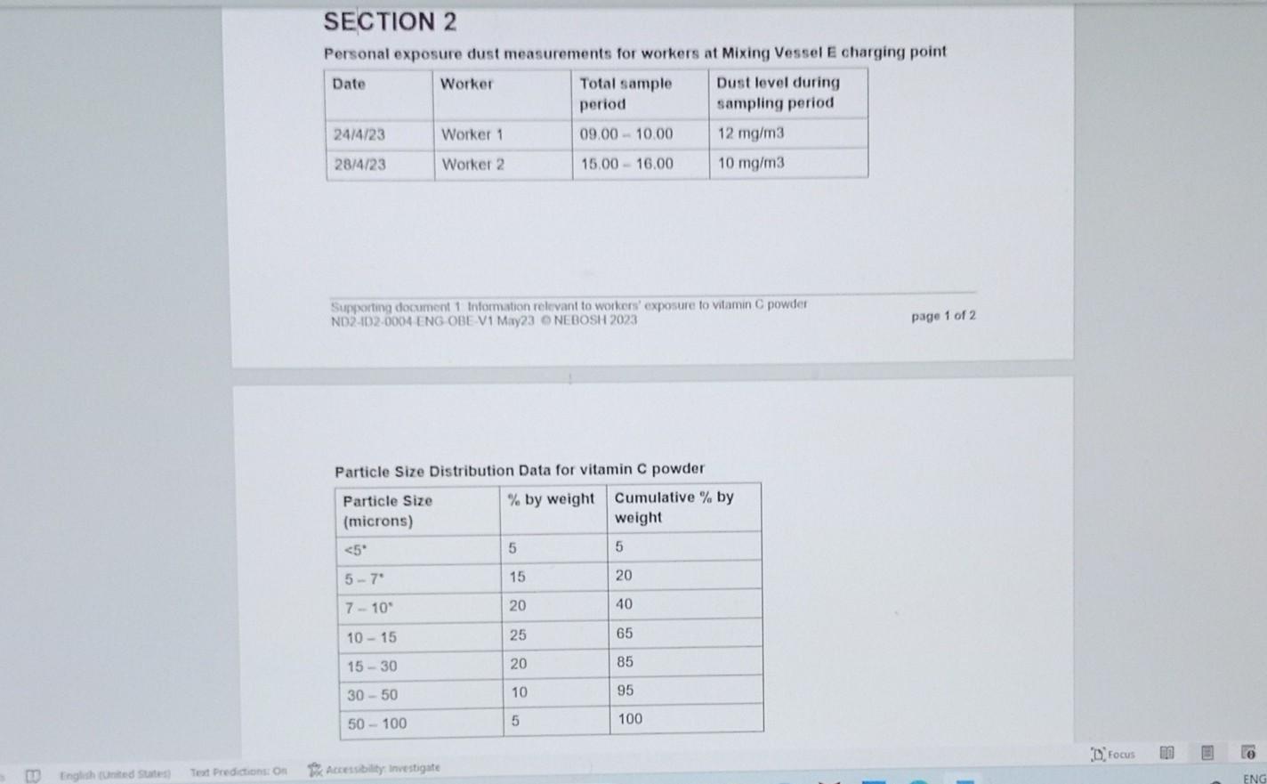 Consider how the information in section 2 could be used when assessing