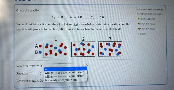 For each initial mixture (1),(2), and (3) shown below, determine the direction