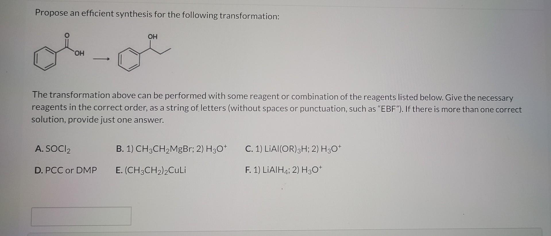 please help! Propose an efficient synthesis for the following transformation: The