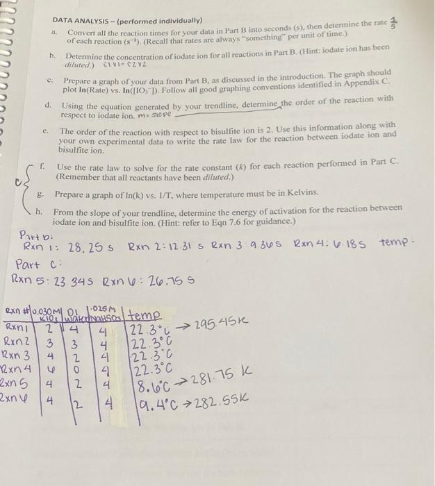  - a b. c. DATA ANALYSIS - (performed individually) Convert all