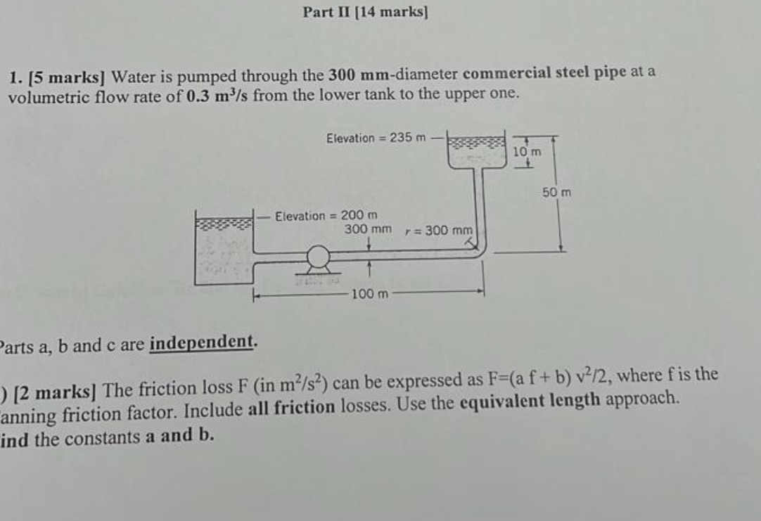  Part II [14 marks] [5 marks] Water is pumped through the