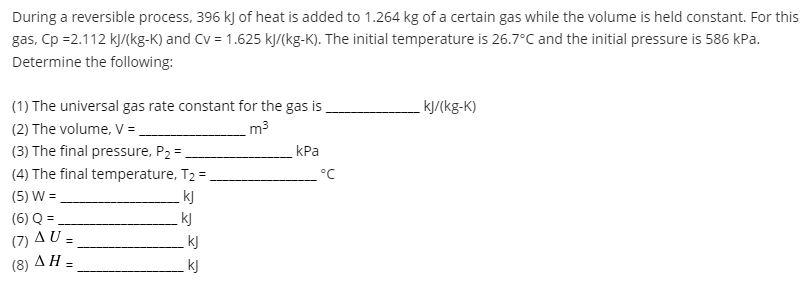  how to solve the problem? During a reversible process, 396 kJ