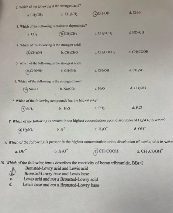 are these correct ? please do all! 2. Which of the following