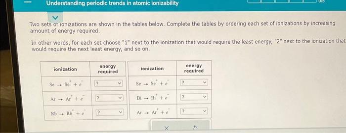  Two sets or ionizations are shown in the tables below. Complete