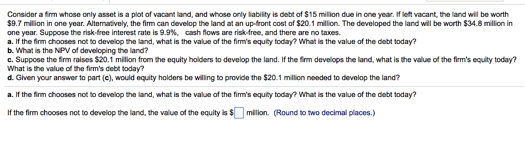 Consider a firm whose only asset is a plot of vacant