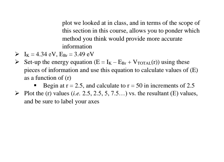 Distance (r) vs. Energy plot, similar to Figure 7.4, for the formation