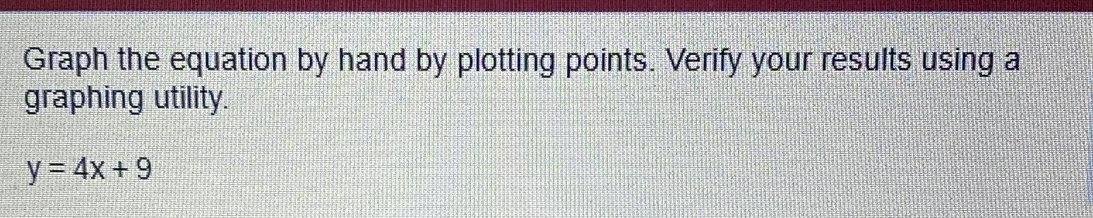  Graph the equation by hand by plotting points. Verify your results