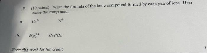  3. (10 points) Write the formula of the ionic compound formed