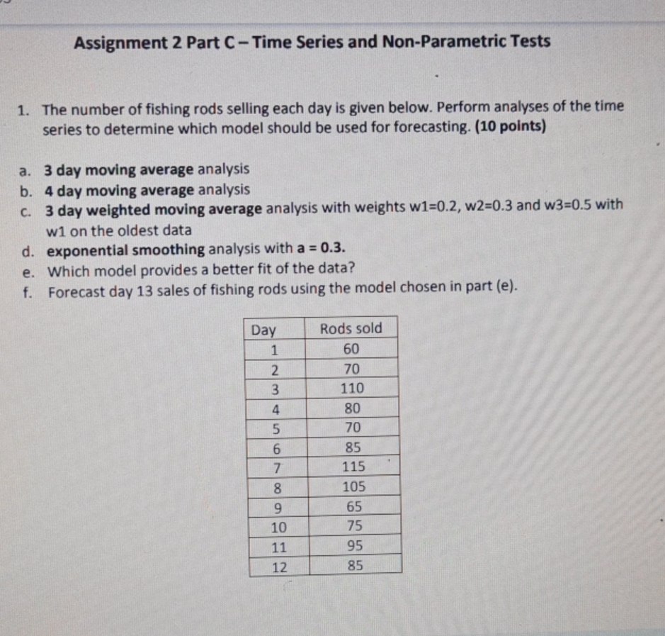please find attached question Assignment 2 Part C-Time Series and Non-Parametric Tests