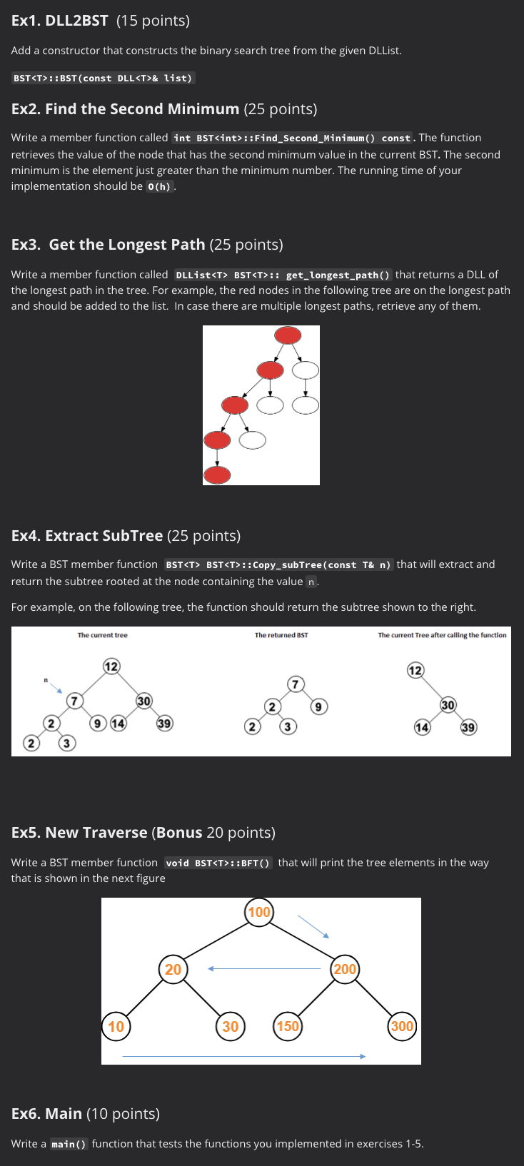 Language: C++ Ex1. DLL2BST (15 points) Add a constructor that constructs the