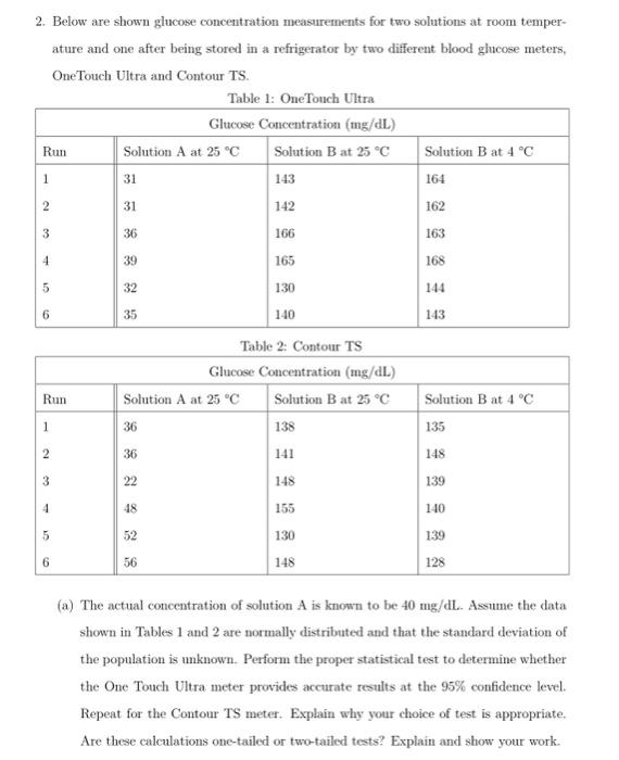 please answer abc thank you 2. Below are shown glucose concentration measurements