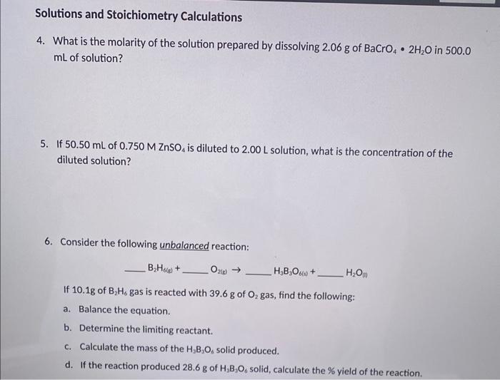 please help me understand these questions step by step Solutions and Stoichiometry