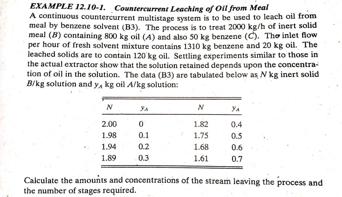Equation). Thank you! 12.10-1. Constant Underflow in Leaching Oil from Meal. Use