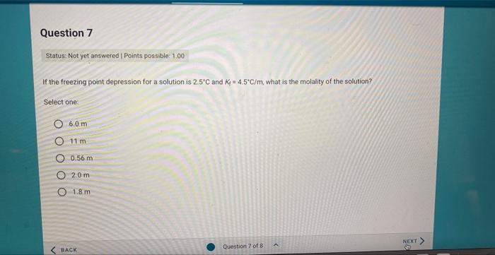  If the freezing point depression for a solution is 2.5C and