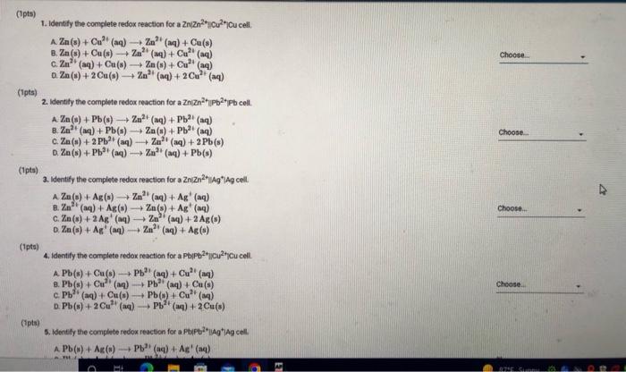 Zn/Zn?"(1.0M) 11Pb2(1.0M) I Pb S. Zni Zn2+(1.0M) || Pb2+0.1 M) i Pb