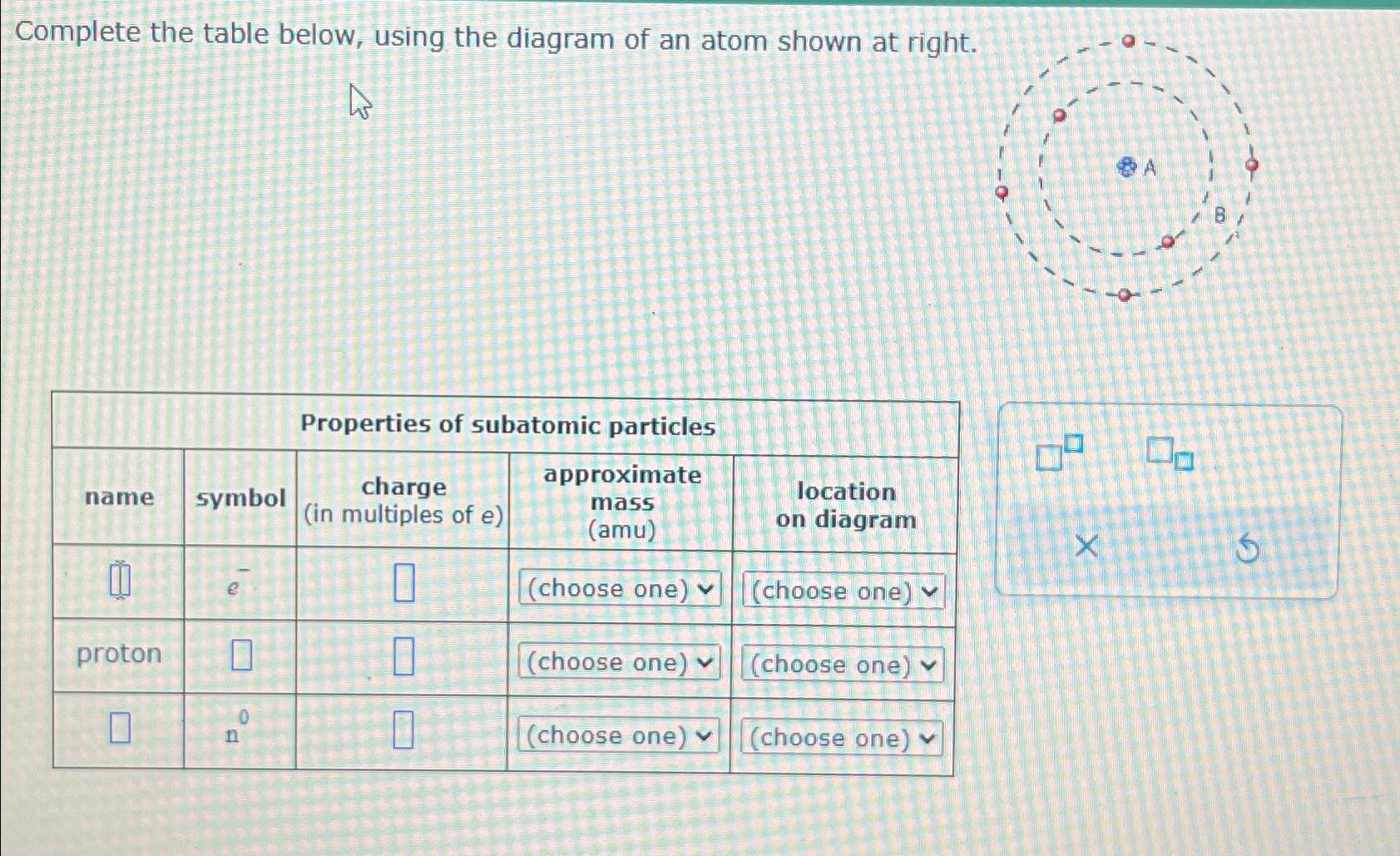  Complete the table below, using the diagram of an atom shown