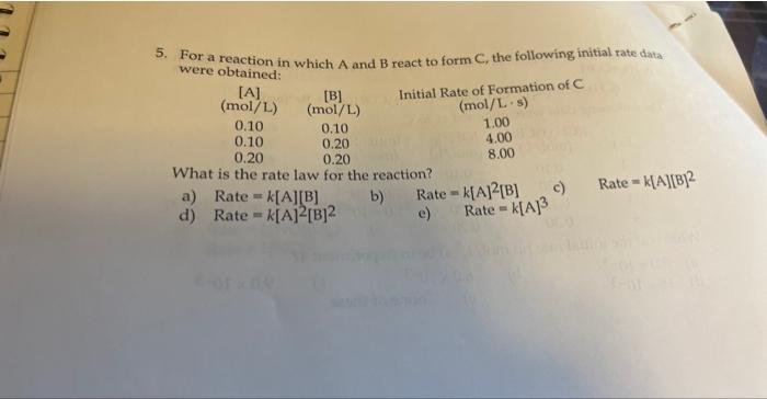  5. For a reaction in which A and B react to