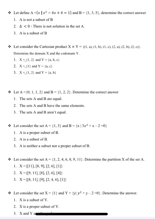  select what answer is correct for each Let define A={x |