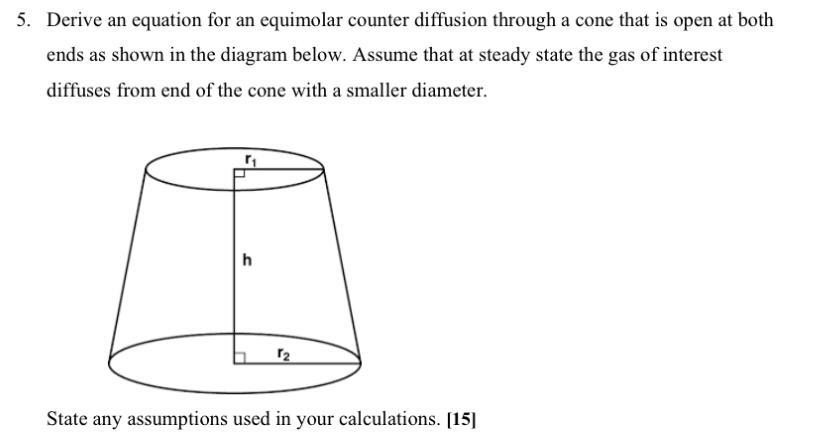 5. Derive an equation for an equimolar counter diffusion through a