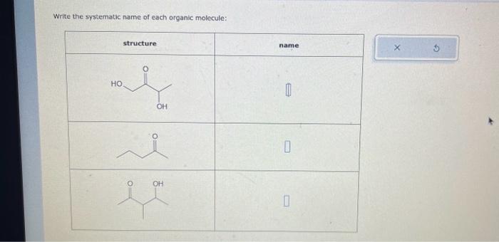 please answer all asap!! Write the systematic name of each organic molecule:
