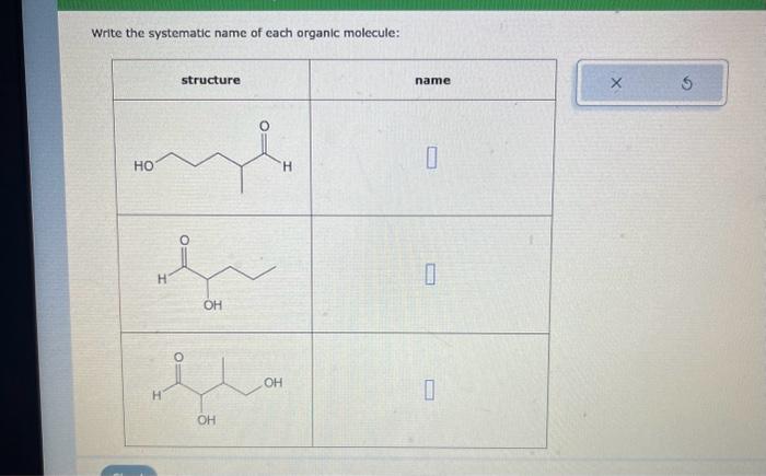 of each organic molecule: Write the systematic name of each organic molecule