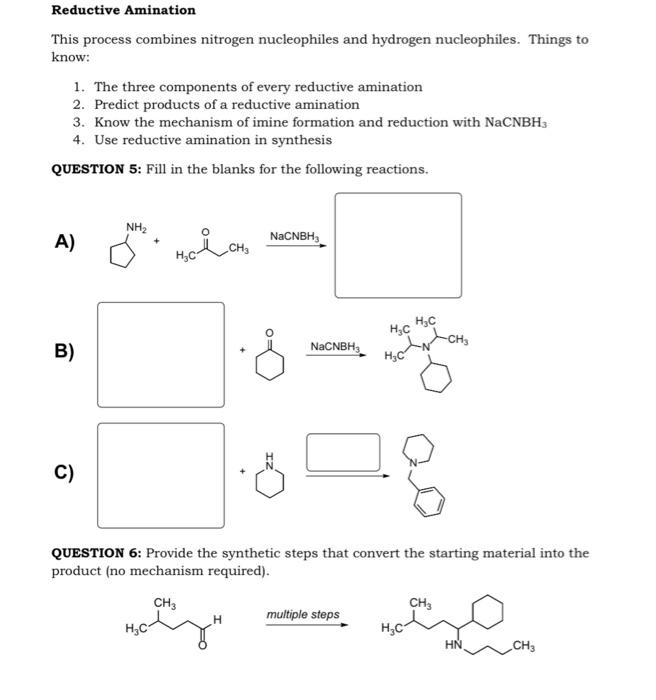 plz answer both will upvote Reductive Amination This process combines nitrogen nucleophiles